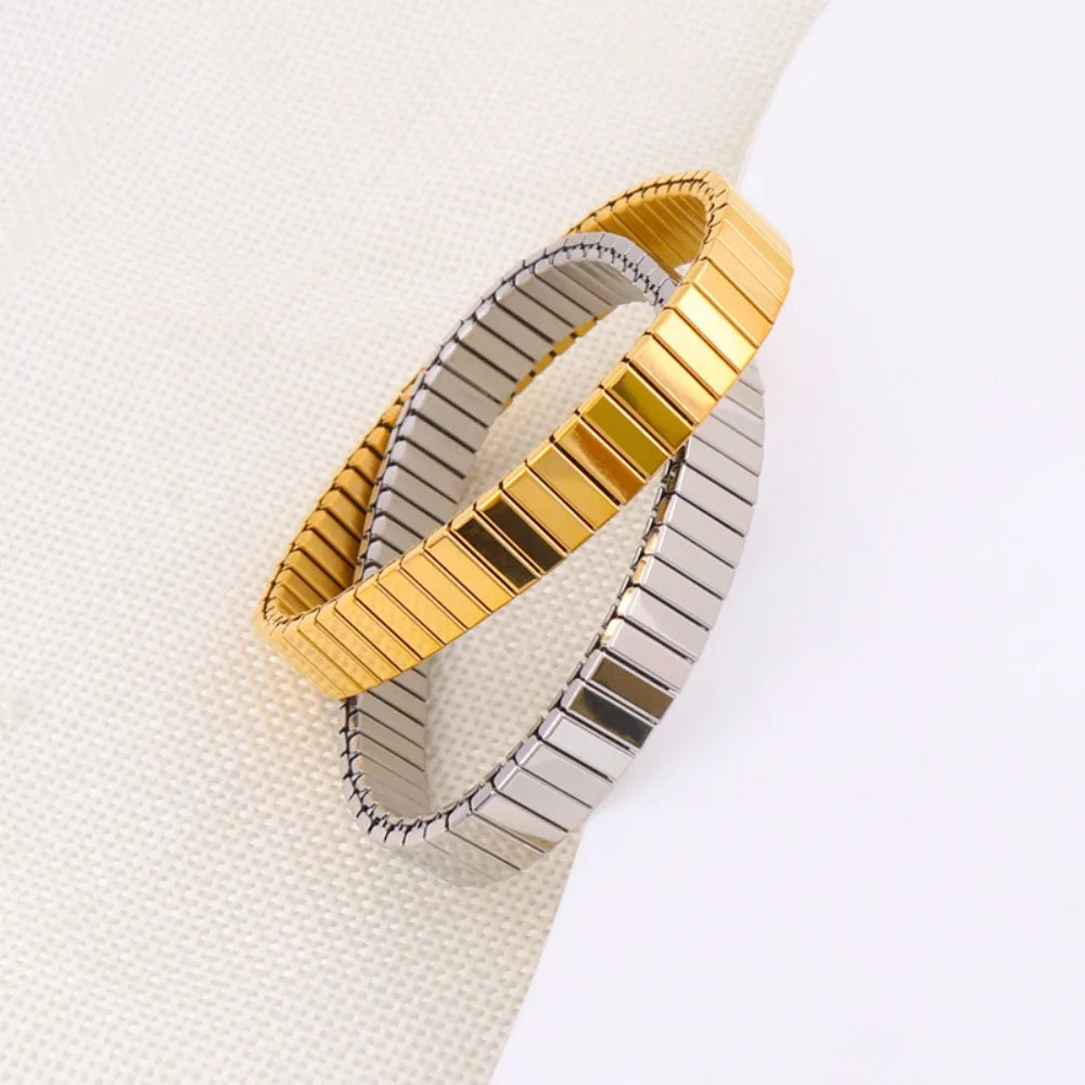 Fashion Stainless Steel 9mm Stretch Bangles For Men Simple Imitation Strap Bracelet Trendy Party Women Jewelry Accessories