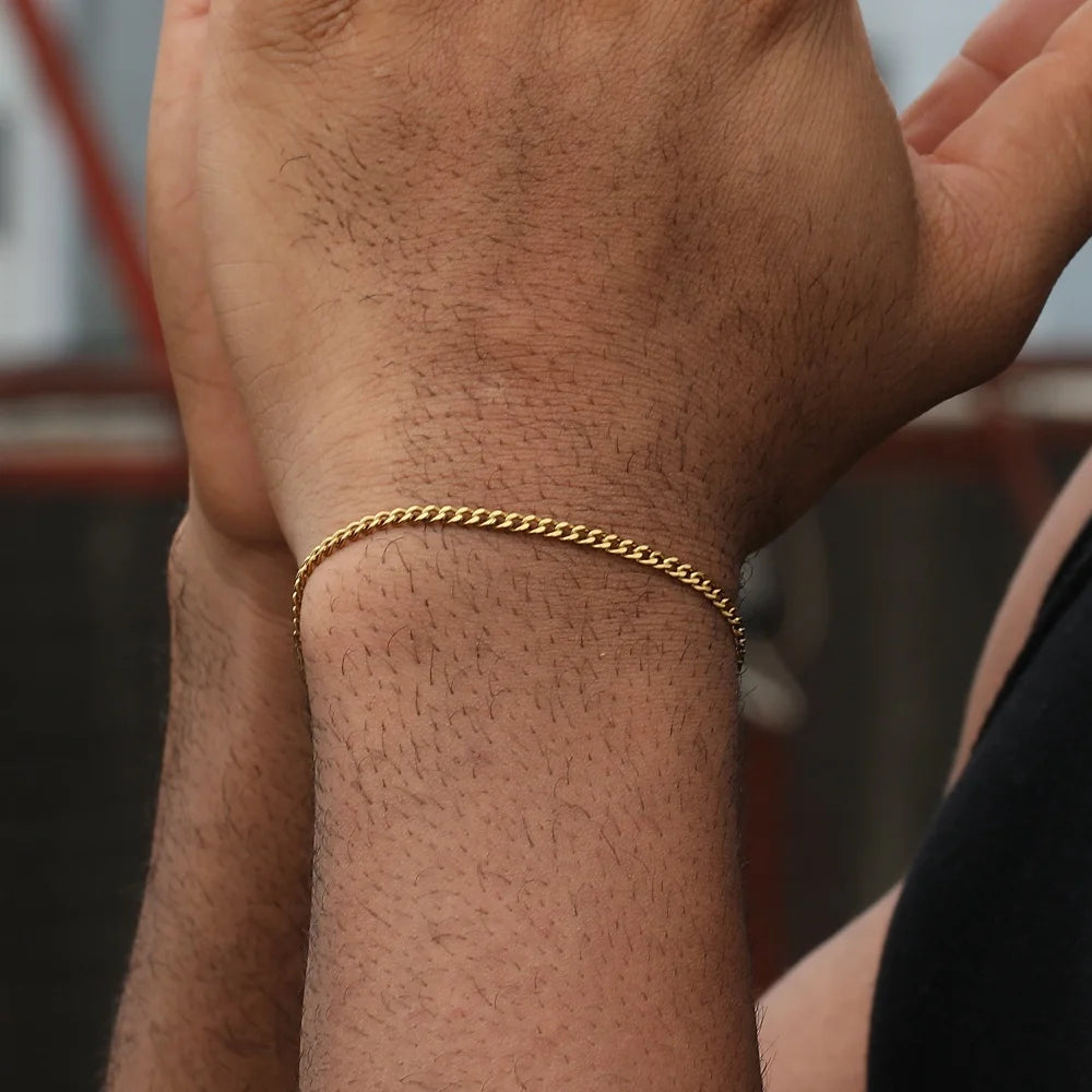 3mm Stainless Steel Cuban Chain Bracelet Men's Street Hip Hop Jewelry Accessories Adjustable Open Bracelet